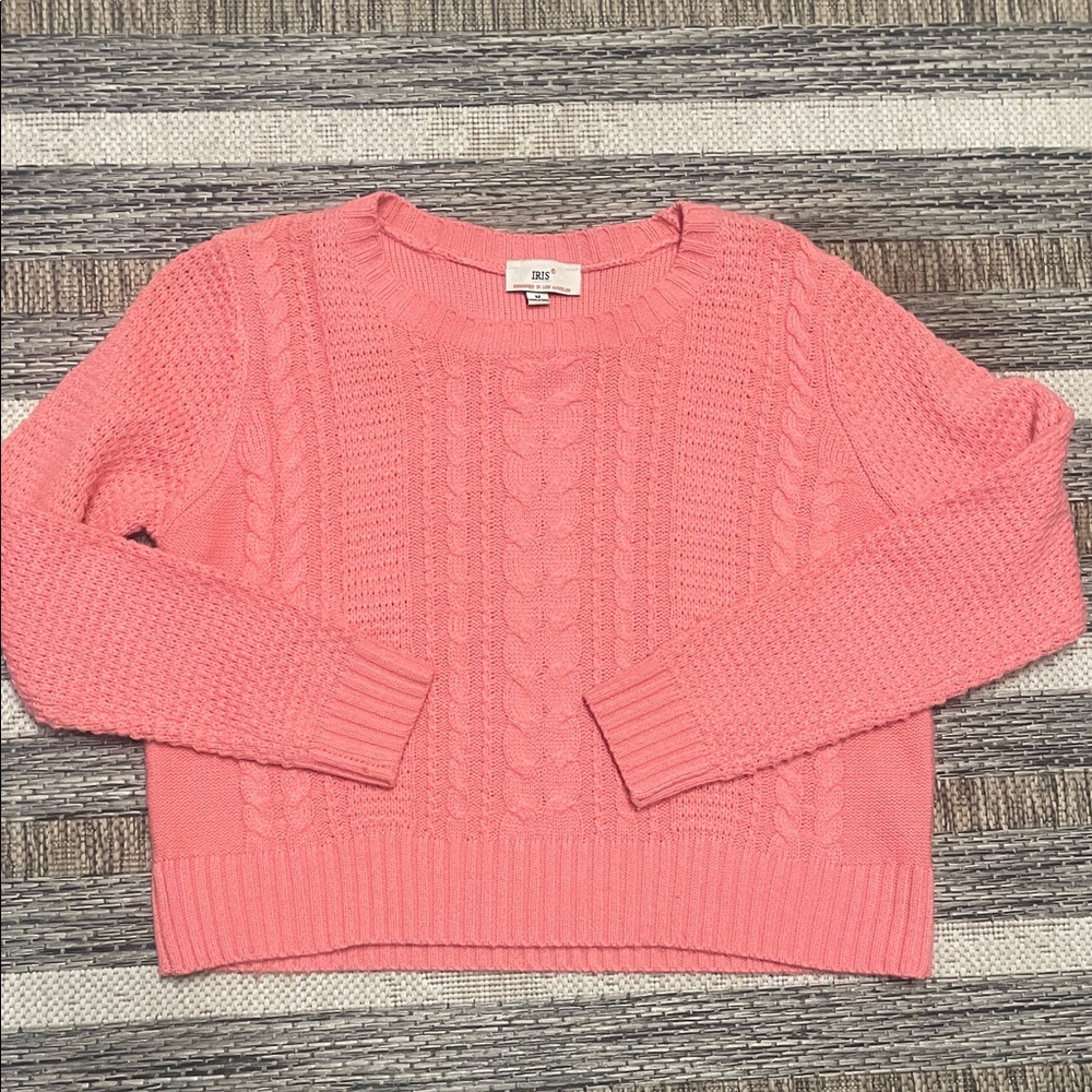 Iris Women's Cropped Coral Cable Knit Sweater